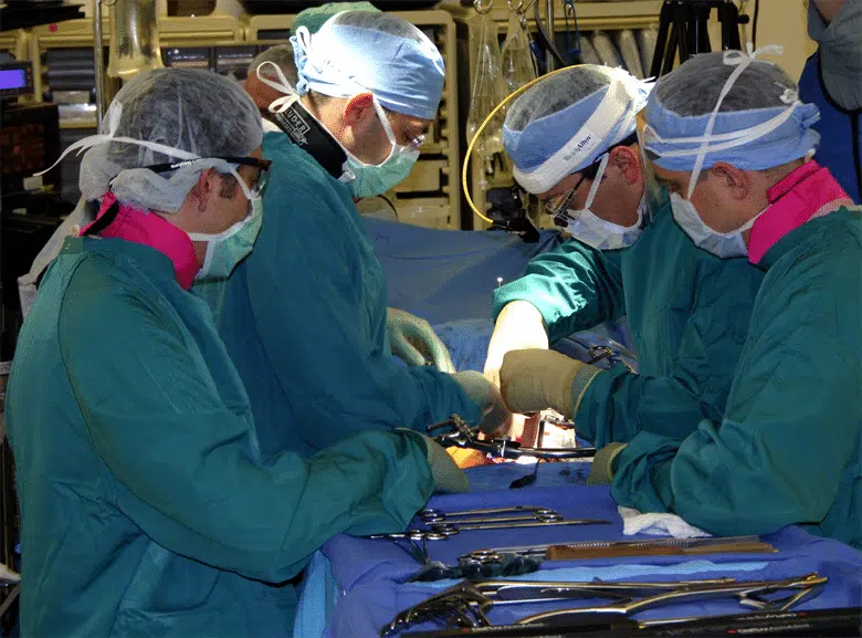 Group of orthopedic surgeons in an operating room